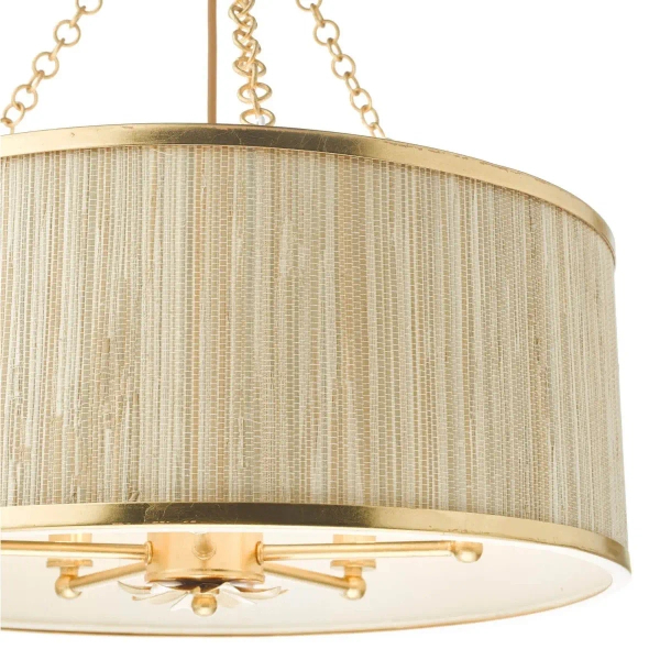 Drewniana wisząca lampa Fenella FEN0535 lniana trawa morska złoty