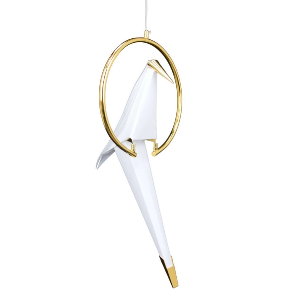Modernistyczna LAMPA wisząca CGLOT1 COPEL dekoracyjna OPRAWA metalowy zwis LED 7W 3000K ptak bird biały złoty