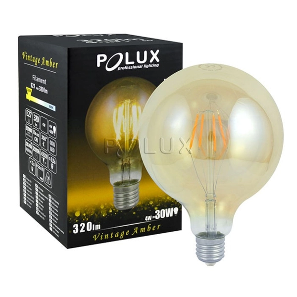 Retro żarówka Vintage Amber 304544 Polux G125 LED E27 bańka 4W 320lm 230V biała ciepła