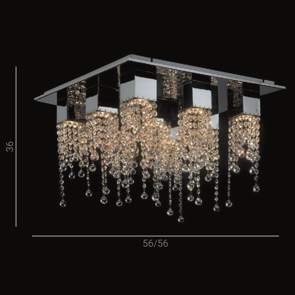 Sufitowa LAMPA glamour LARIX MX93708-9B Italux kwadratowa OPRAWA crystal PLAFON kryształowy chrom przezroczysty