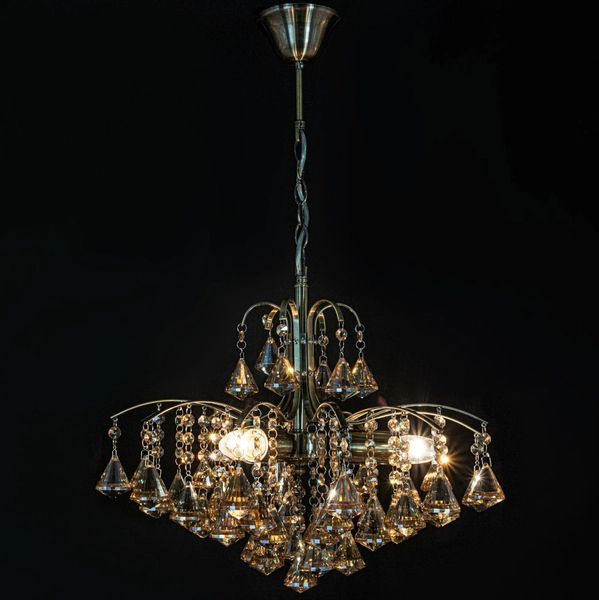 LAMPA wisząca 6246/3 21QG Elem kryształowa OPRAWA żyrandol na łańcuchu zwis mosiądz bursztynowy