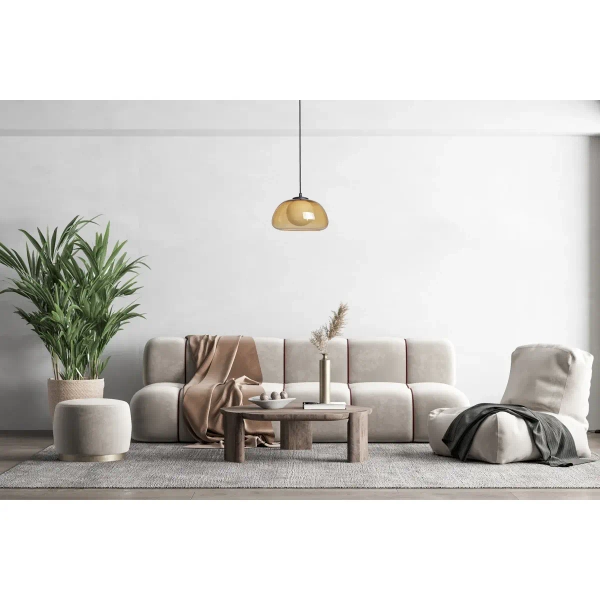 Szklana lampa wisząca do salonu Ainale PND-54637-1-BK-YLL bursztynowa