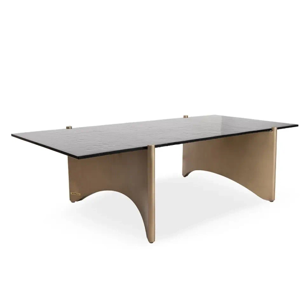Czarna ława MANTA MM001501100394 złota szklana do salonu 130x70cm