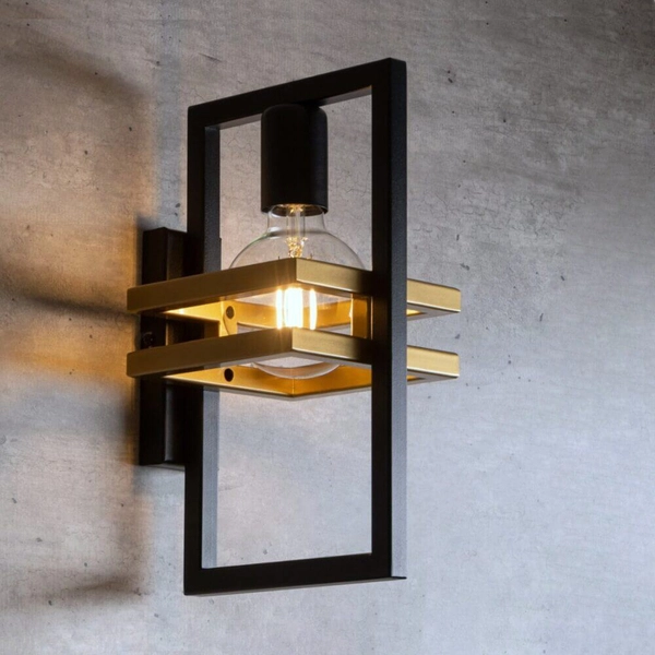 Metalowy kinkiet prostokątny Merci ramki czarne złote