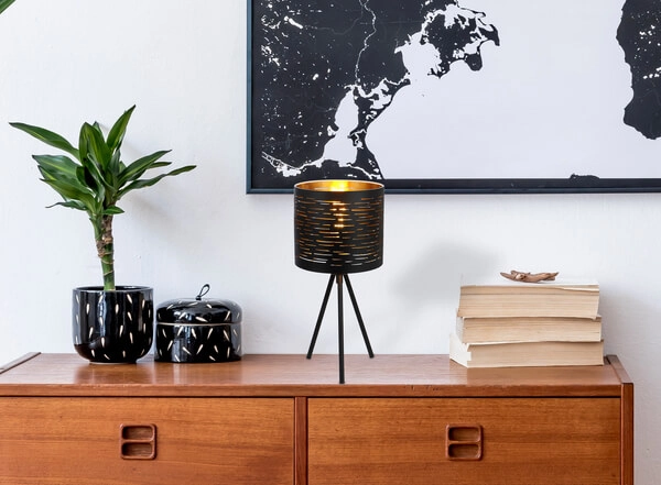 Lampa nocna Tunno 15342T abażurowa na trójnogu czarna złota