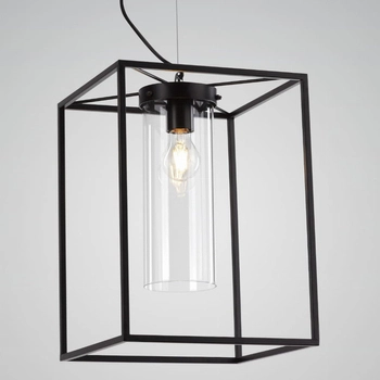 Lampa wisząca MORGAN P1727-1L metalowa szklana czarna przezroczysta