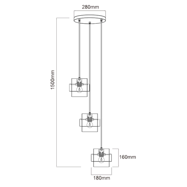 Lampa wisząca Miele LP-866/3P SM/GD Light Prestige szkło przydymione złota