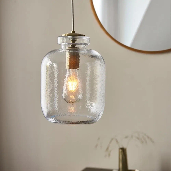 Szklana lampa wisząca Lyra 106923 do jadalni mosiądz przezroczysta
