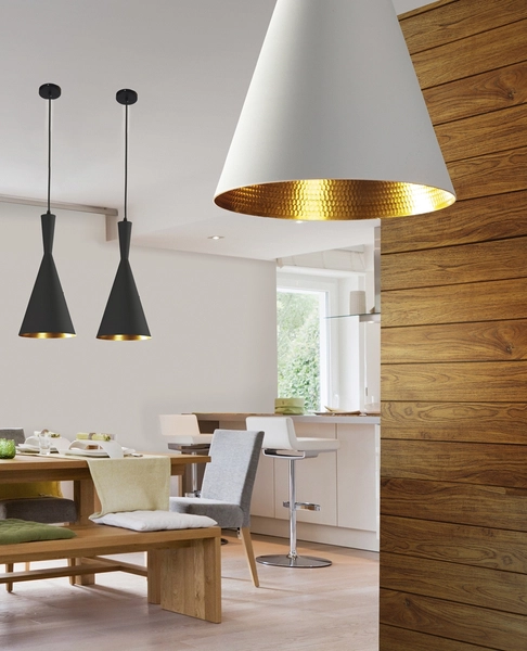 Industrialna lampa wisząca Vita metalowy stożek czarny złoty