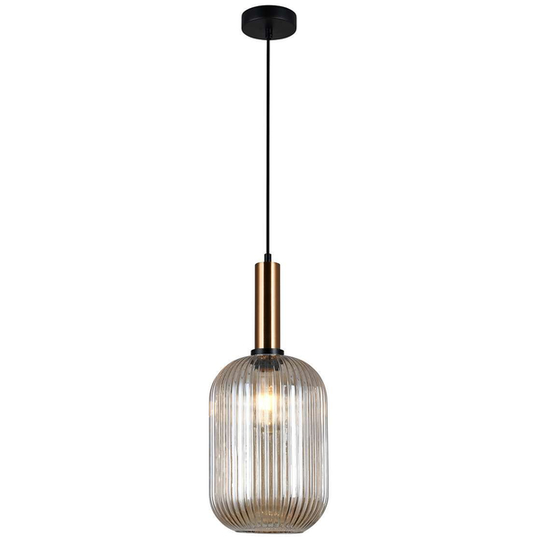 LAMPA wisząca ANTIOLA PND-5588-1L-BRO+AMB Italux szklana OPRAWA plisowany ZWIS loftowy mosiężny bursztynowy