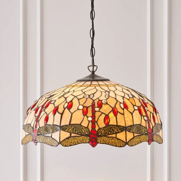 Szklana wisząca lampa nad stół Dragonfly 64079 na łańcuchu tiffany beżowa