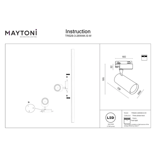 Szynowa sufitowa lampa 3-fazowa Vuoro TR029-3-26W4K-S-W LED 26W 4000K biała