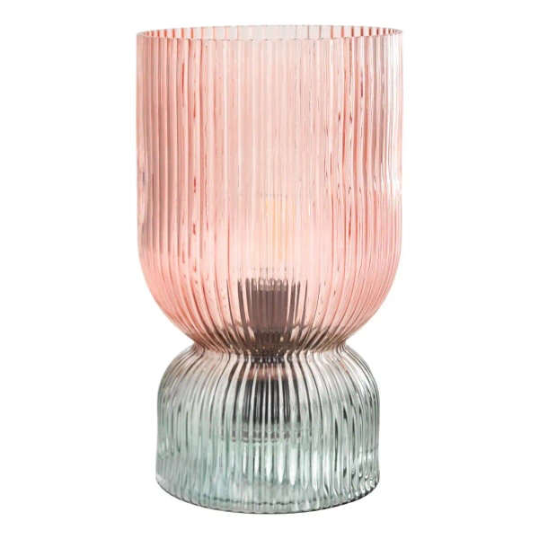 Żebrowana stołowa lampa Rhubarb RHU4203 do sypialni szklana różowa