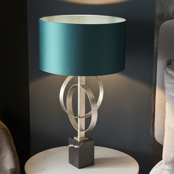 Lampa na stół marmur L&-195225 Light& z abażurem morskim srebrna
