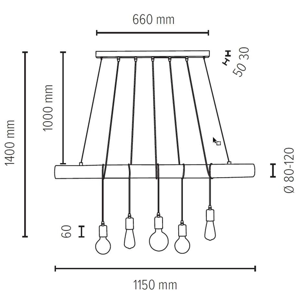 Wisząca LAMPA rustykalna TRABO LONG 69304504 Spotlight ekologiczna OPRAWA drewniany ZWIS sosna bejcowana czarny