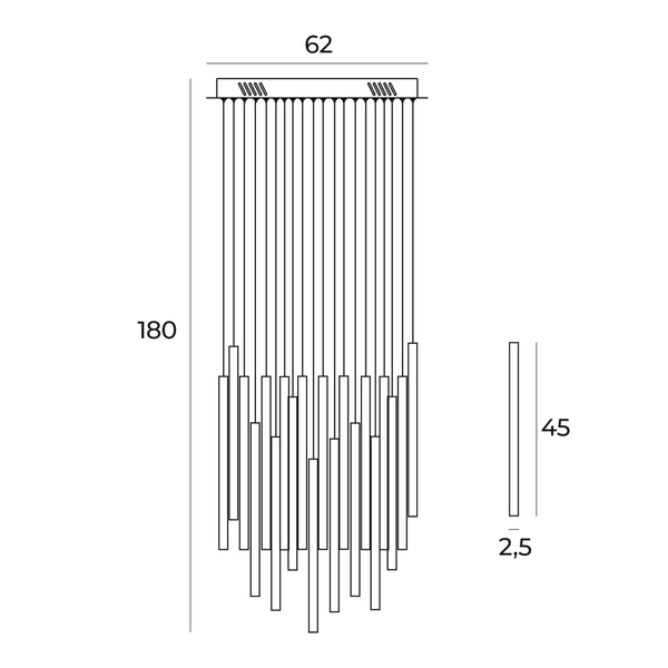Wisząca lampa jadalniana Organic kaskada LED 45W 3000K tuby złote