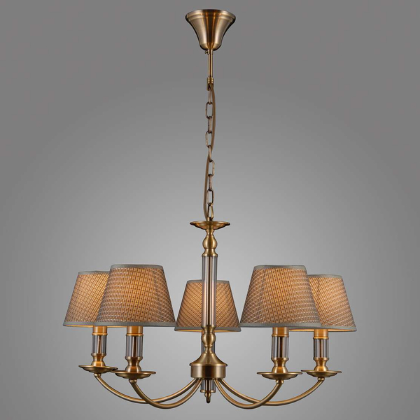 Żyrandol LAMPA wisząca ZANOBI PND-43272-5 Italux klasyczna OPRAWA abażurowa ZWIS na łańcuchu brąz antyczny szary