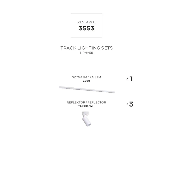 System szynowy jednoobwodowy 3553 zestaw 3xGU10 + prowadnica 1m biały