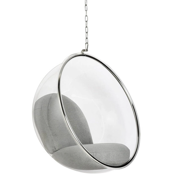Fotel wiszący Bubble JH-200.L.GREY.17W z jasnoszarą poduszką wełnianą