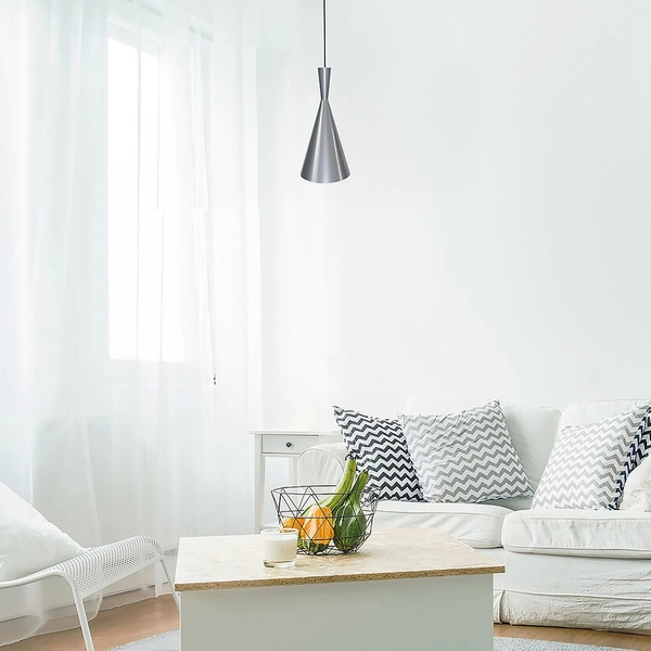 Metalowa lampa wisząca Trincola 5311 stożek do salonu nad stolik srebrny