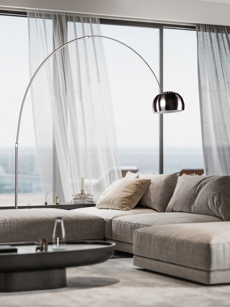 Srebrna lampa podłogowa Cosmo 3382 stojąca do sypialni designerska