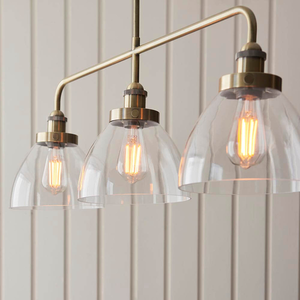 Sufitowa lampa potrójna Hansen 103014 szklana metalowa mosiądz