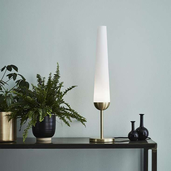 Stołowa lampka tuba BERN 107904 Markslojd modernistyczna szkło białe mosiądz