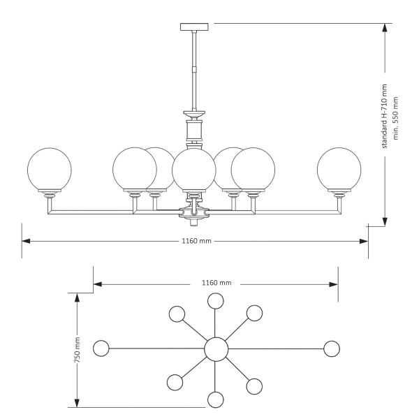 Molekułowy żyrandol Artu Glass ART-ZWL-8 (Z) G kule mosiądz polerowany