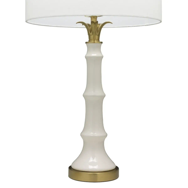 Stołowa lampa Loboc T01019BR-WH dekoracyjna abażur biały mosiądz