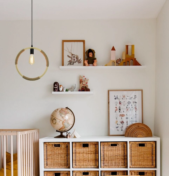 Lampa wisząca Kajo 8850/1 JB SZNUR kółko drewniane