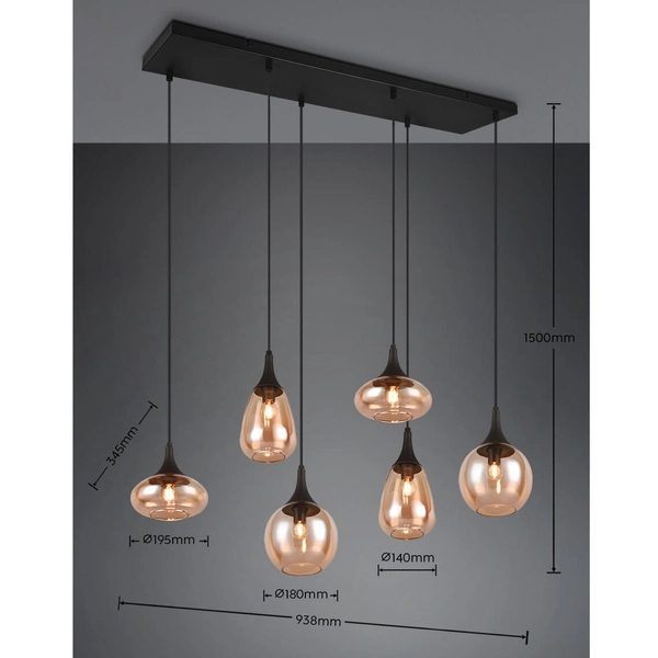 Wielopunktowa lampa zwieszana Lumina 317000613 czarna bursztynowa