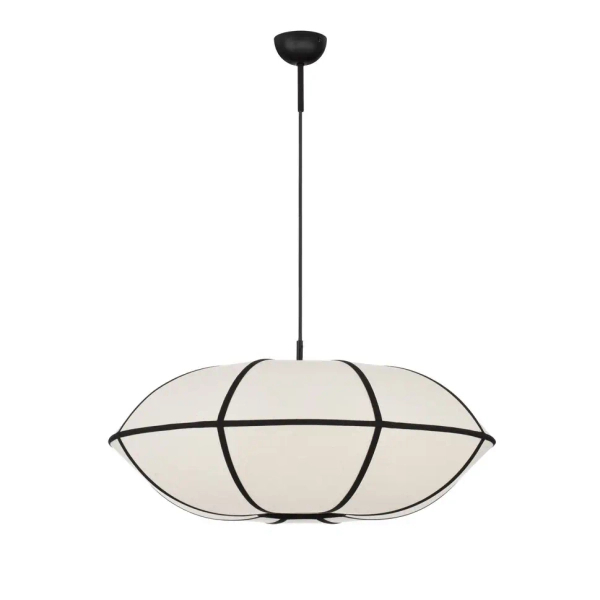 Lniana lampa wisząca RABRE LE-52014 beżowa czarna 1xE27 tkaninowa