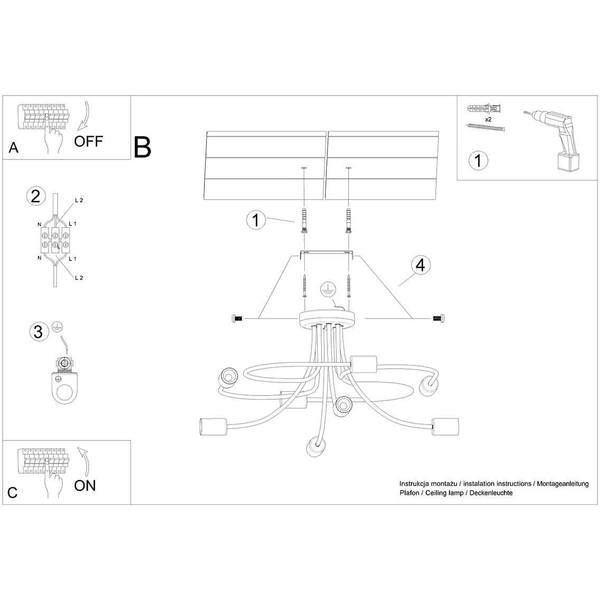 Przysufitowa lampa Levar SL.1456 Sollux do salonu nowoczesny czarny