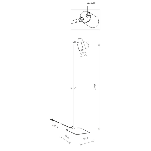 Lampa podłogowa do salonu Mono 7704 biały reflektorek metalowy