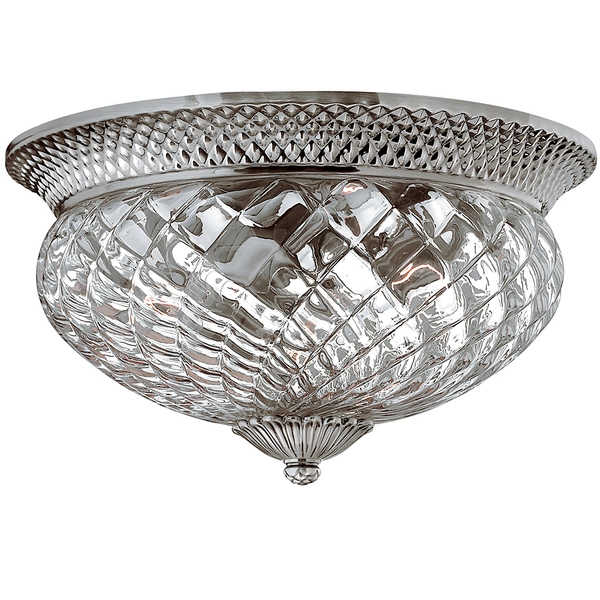 Okrągła LAMPA plafon Plantation HK-PLANT-F-L-PL Elstead HINKLEY sufitowa OPRAWA szklana antyczna polerowany nikiel przezroczysta