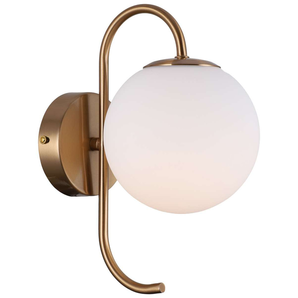 Ścienna LAMPA modernistyczna GELA WL-5500-1-HBR Italux metalowa OPRAWA szklana kula KINKIET ball mosiądz biała