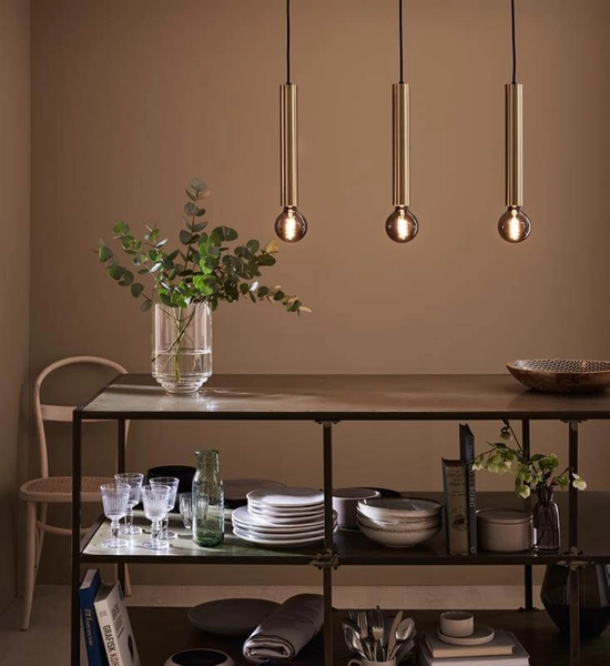 Kuchenna lampa wisząca Sencillo 3-punktowa nad wyspę mosiądz