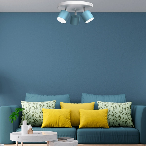 Metalowa lampa sufitowa Dixie reflektorki białe niebieskie