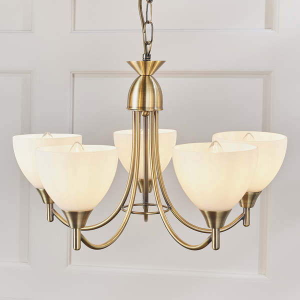 Lampa wisząca 5-punktowa Alton 1805-5AN szkło opalowe antyczny mosiądz