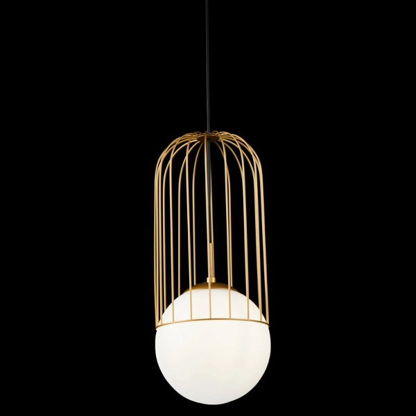 Modernistyczna LAMPA wisząca TELFORD P363PL-01G Maytoni metalowa OPRAWA druciany ZWIS szklana kula złota biała