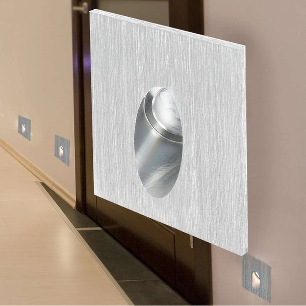 Podtynkowa LAMPA schodowa ESPO 309242 Polux zewnętrzna OPRAWA do zabudowy LED 3W 4000K kwadratowa IP54 szczotkowany srebrny