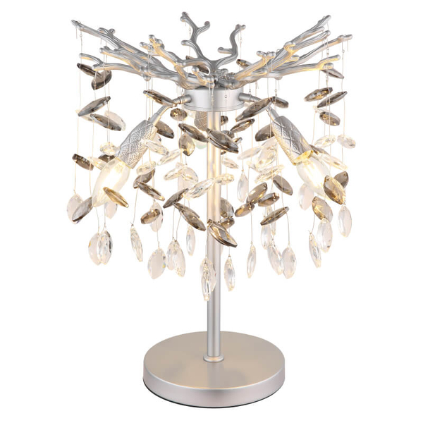 Stołowa szklana lampa Queena 64138TS do sypialni kryształki srebrne