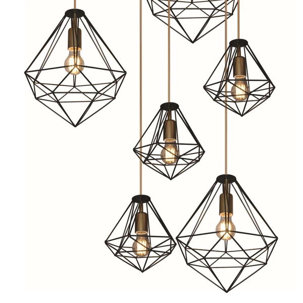 LAMPA wisząca MARKO KP-06 Kaja druciana OPRAWA metalowa kaskada ZWIS industrialny czarny złoty
