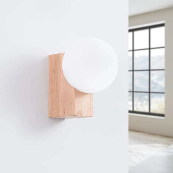 Lampa ścienna BULBO SL.1682 drewniana biała kula 1xG9