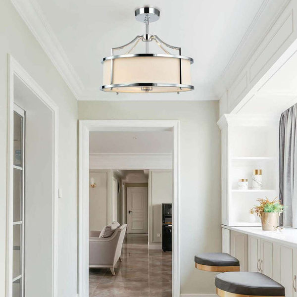 LAMPA okrągła Stanza Cromo S Orlicki Design wisząca OPRAWA abażurowa w stylu klasycznym kremowa chrom