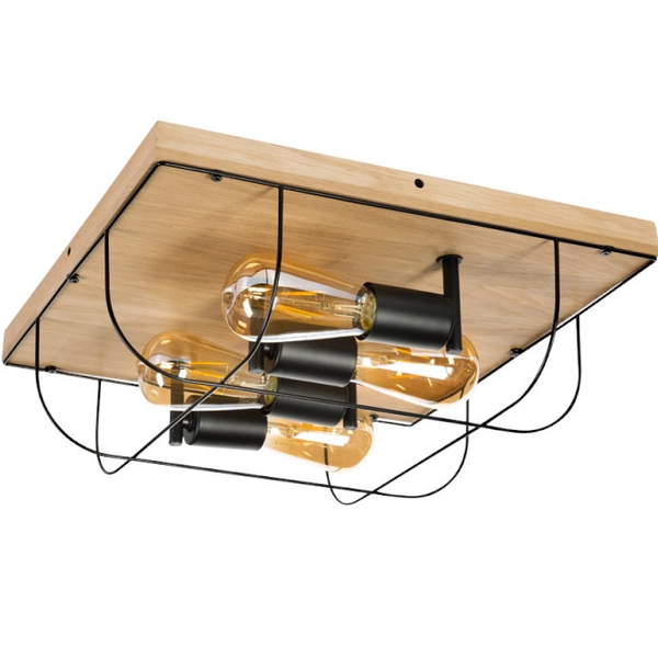 Industrialna lampa sufitowa NETUNO 92014451 druciana retro drewno złota