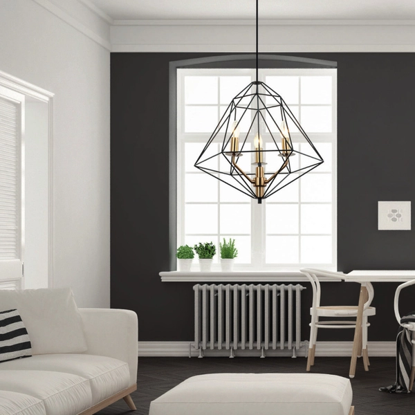 Świecznikowa LAMPA wisząca MARESMO PEN-6369-3-BKBR Italux druciana OPRAWA metalowy zwis klatka geometryczna czarna złota