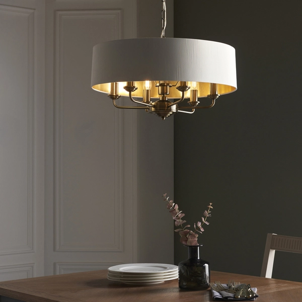 Lampa wisząca Highclere 98933 Endon na łańcuchu biała mosiądz