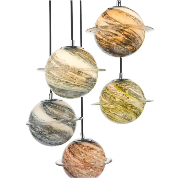 Molekułowa wisząca lampa Cygnus CYG0555 planety szklana beżowa chrom