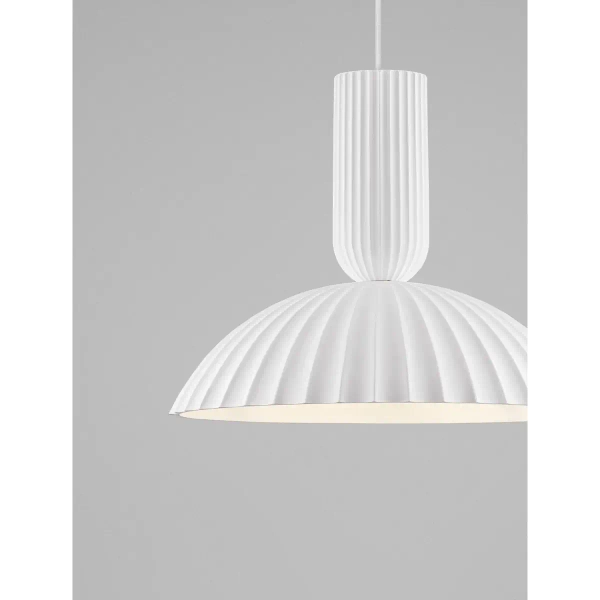 Kopułowa lampa wisząca GIRONTO LE45305 z gipsu ryflowana biała